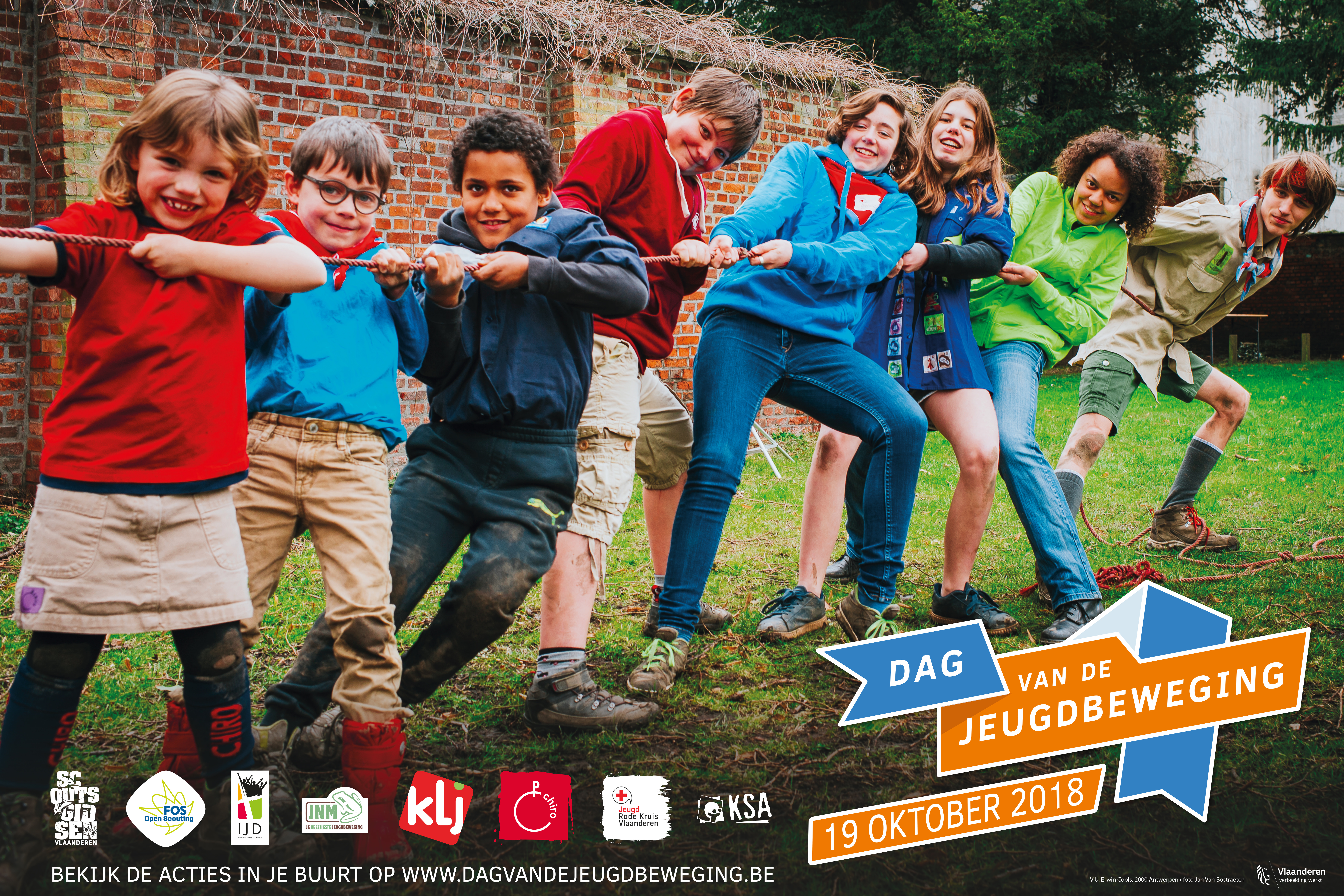 Affiche Dag van de Jeugdbeweging - Touwtrekkende kinderen