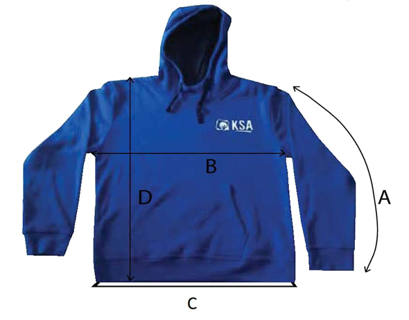 Foto hoodie met aanduiding van maten